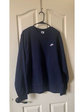Nike Navy Blue Crewneck Sweatshirt With Embroidered Logo – Mens Size L
